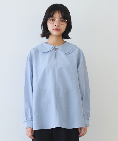 bulle de savon（ビュルデサボン）の「△コットン/シルク lace フリル衿ブラウス（シャツ/ブラウス・レディース・ホワイト/ブルーグレー/ブラック・FREE）」の11枚目の写真