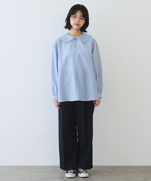 bulle de savon（ビュルデサボン）の「△コットン/シルク lace フリル衿ブラウス（シャツ/ブラウス・レディース・ホワイト/ブルーグレー/ブラック・FREE）」の16枚目の写真