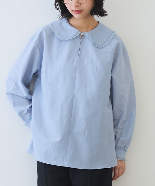 bulle de savon（ビュルデサボン）の「△コットン/シルク lace フリル衿ブラウス（シャツ/ブラウス・レディース・ホワイト/ブルーグレー/ブラック・FREE）」の8枚目の写真