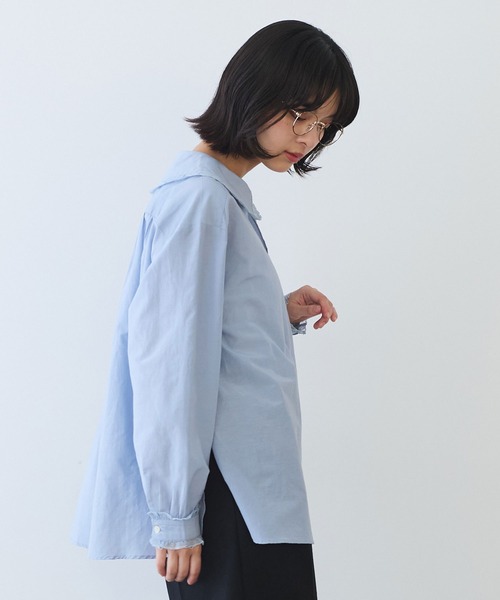 bulle de savon（ビュルデサボン）の「△コットン/シルク lace フリル衿ブラウス（シャツ/ブラウス・レディース・ホワイト/ブルーグレー/ブラック・FREE）」の13枚目の写真