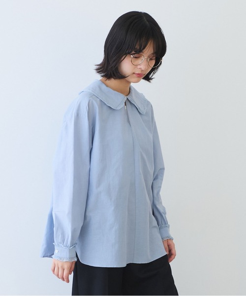 bulle de savon（ビュルデサボン）の「△コットン/シルク lace フリル衿ブラウス（シャツ/ブラウス・レディース・ホワイト/ブルーグレー/ブラック・FREE）」の12枚目の写真