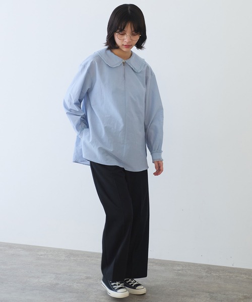 bulle de savon（ビュルデサボン）の「△コットン/シルク lace フリル衿ブラウス（シャツ/ブラウス・レディース・ホワイト/ブルーグレー/ブラック・FREE）」の18枚目の写真