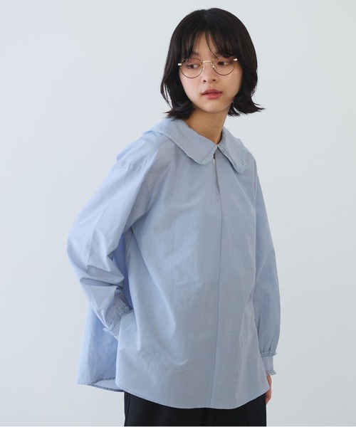 bulle de savon（ビュルデサボン）の「△コットン/シルク lace フリル衿ブラウス（シャツ/ブラウス・レディース・ホワイト/ブルーグレー/ブラック・FREE）」の10枚目の写真