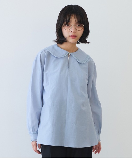 bulle de savon（ビュルデサボン）の「△コットン/シルク lace フリル衿ブラウス（シャツ/ブラウス・レディース・ホワイト/ブルーグレー/ブラック・FREE）」の9枚目の写真