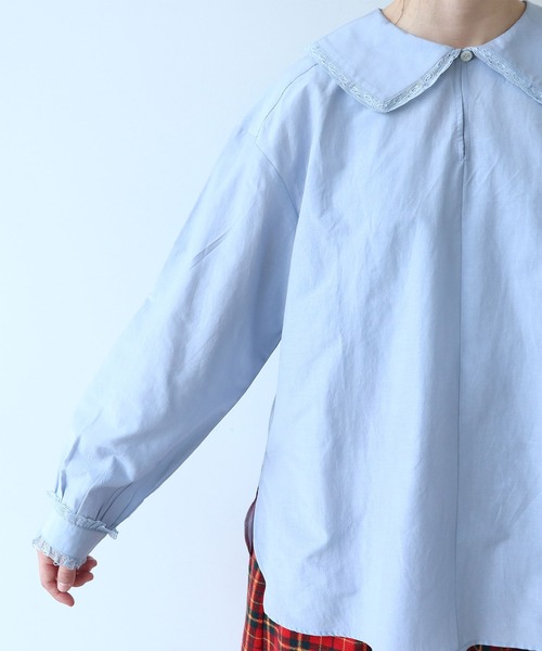 bulle de savon（ビュルデサボン）の「△コットン/シルク lace フリル衿ブラウス（シャツ/ブラウス・レディース・ホワイト/ブルーグレー/ブラック・FREE）」の4枚目の写真