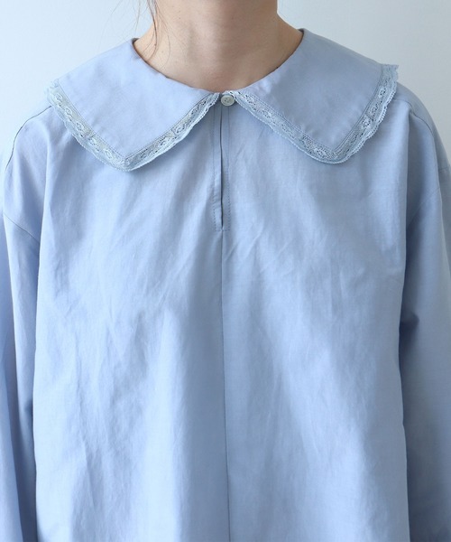 bulle de savon（ビュルデサボン）の「△コットン/シルク lace フリル衿ブラウス（シャツ/ブラウス・レディース・ホワイト/ブルーグレー/ブラック・FREE）」の5枚目の写真