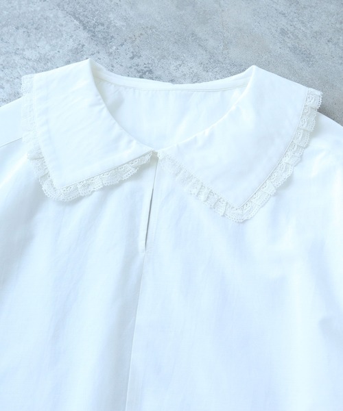 bulle de savon（ビュルデサボン）の「△コットン/シルク lace フリル衿ブラウス（シャツ/ブラウス・レディース・ホワイト/ブルーグレー/ブラック・FREE）」の21枚目の写真