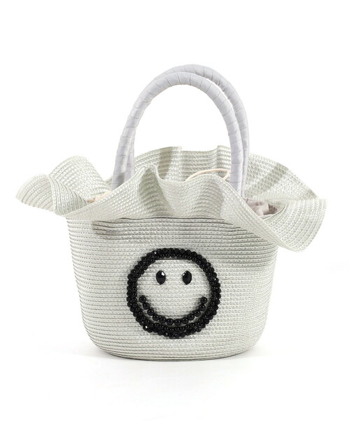 COOCO（クーコ）の「ＳＭＩＬＥＹ　ビーズ刺繍フリルブレードカゴバッグ（かごバッグ・レディース・ブラック/ベージュ/ライトグレー・FREE）」の7枚目の写真