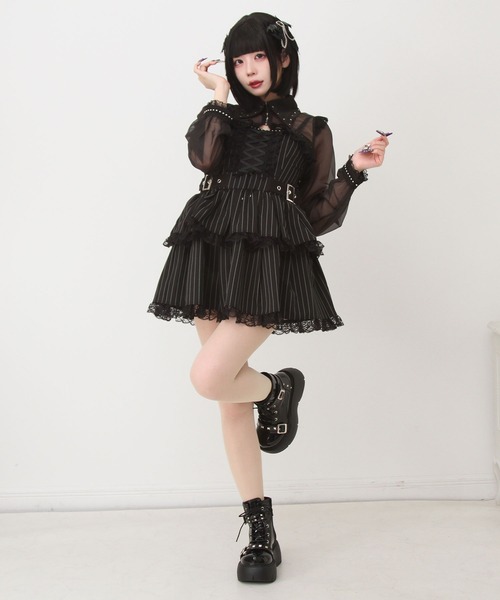 DearMyLove（ディアマイラブ）の「ｽﾀｯｽﾞｼﾞｯﾌﾟｼｱｰﾎﾞﾚﾛﾚｰｽﾌﾘﾙｷｬﾐﾜﾝﾋﾟｰｽ（ワンピース・レディース・ブラック/パープル/ストライプ/ボルドー・SMALL/MEDIUM/LARGE/LL/3L）」の8枚目の写真