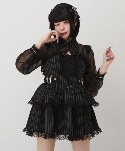 DearMyLove（ディアマイラブ）の「ｽﾀｯｽﾞｼﾞｯﾌﾟｼｱｰﾎﾞﾚﾛﾚｰｽﾌﾘﾙｷｬﾐﾜﾝﾋﾟｰｽ（ワンピース・レディース・ブラック/パープル/ストライプ/ボルドー・SMALL/MEDIUM/LARGE/LL/3L）」の9枚目の写真