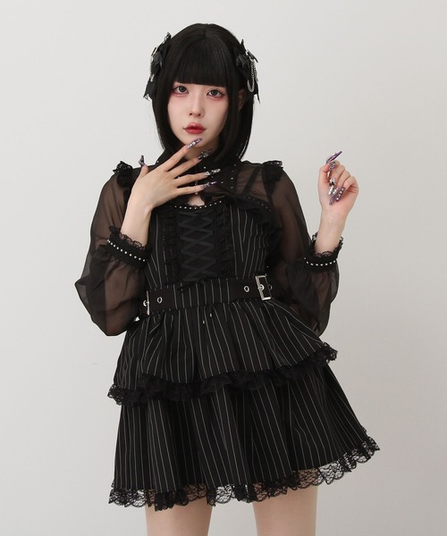 DearMyLove（ディアマイラブ）の「ｽﾀｯｽﾞｼﾞｯﾌﾟｼｱｰﾎﾞﾚﾛﾚｰｽﾌﾘﾙｷｬﾐﾜﾝﾋﾟｰｽ（ワンピース・レディース・ブラック/パープル/ストライプ/ボルドー・SMALL/MEDIUM/LARGE/LL/3L）」の12枚目の写真