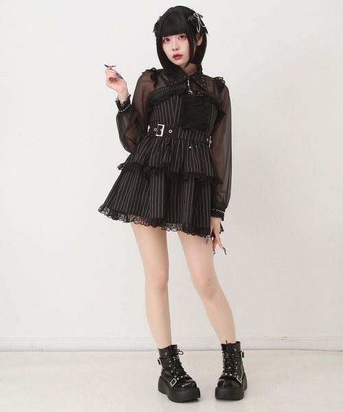 DearMyLove（ディアマイラブ）の「ｽﾀｯｽﾞｼﾞｯﾌﾟｼｱｰﾎﾞﾚﾛﾚｰｽﾌﾘﾙｷｬﾐﾜﾝﾋﾟｰｽ（ワンピース・レディース・ブラック/パープル/ストライプ/ボルドー・SMALL/MEDIUM/LARGE/LL/3L）」の13枚目の写真