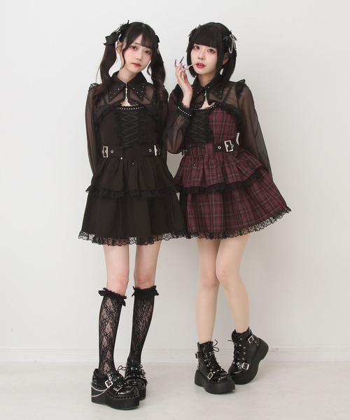 DearMyLove（ディアマイラブ）の「ｽﾀｯｽﾞｼﾞｯﾌﾟｼｱｰﾎﾞﾚﾛﾚｰｽﾌﾘﾙｷｬﾐﾜﾝﾋﾟｰｽ（ワンピース・レディース・ブラック/パープル/ストライプ/ボルドー・SMALL/MEDIUM/LARGE/LL/3L）」の19枚目の写真