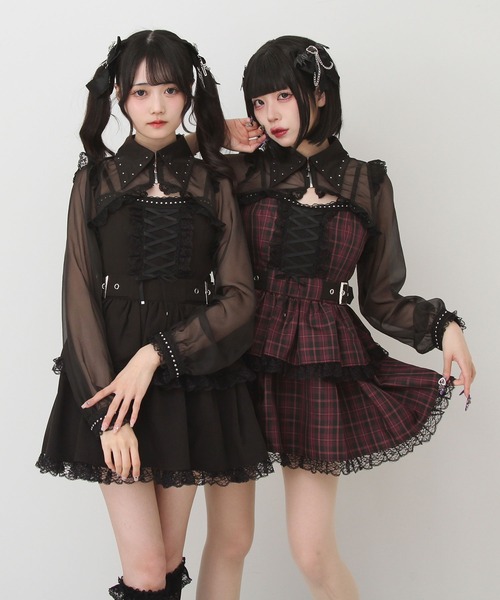 DearMyLove（ディアマイラブ）の「ｽﾀｯｽﾞｼﾞｯﾌﾟｼｱｰﾎﾞﾚﾛﾚｰｽﾌﾘﾙｷｬﾐﾜﾝﾋﾟｰｽ（ワンピース・レディース・ブラック/パープル/ストライプ/ボルドー・SMALL/MEDIUM/LARGE/LL/3L）」の20枚目の写真