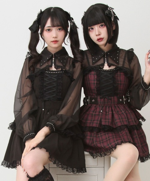 DearMyLove（ディアマイラブ）の「ｽﾀｯｽﾞｼﾞｯﾌﾟｼｱｰﾎﾞﾚﾛﾚｰｽﾌﾘﾙｷｬﾐﾜﾝﾋﾟｰｽ（ワンピース・レディース・ブラック/パープル/ストライプ/ボルドー・SMALL/MEDIUM/LARGE/LL/3L）」の21枚目の写真
