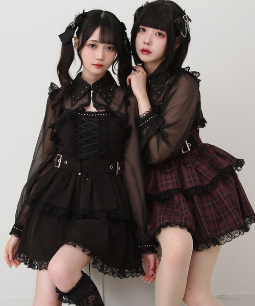 DearMyLove（ディアマイラブ）の「ｽﾀｯｽﾞｼﾞｯﾌﾟｼｱｰﾎﾞﾚﾛﾚｰｽﾌﾘﾙｷｬﾐﾜﾝﾋﾟｰｽ（ワンピース・レディース・ブラック/パープル/ストライプ/ボルドー・SMALL/MEDIUM/LARGE/LL/3L）」の5枚目の写真