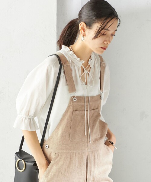 SHIPS（シップス）の「〈手洗い可能〉麻 コットン オールインワン（サロペット/オーバーオール・レディース・ダークグレー/ナチュラル・ONE SIZE）」の3枚目の写真