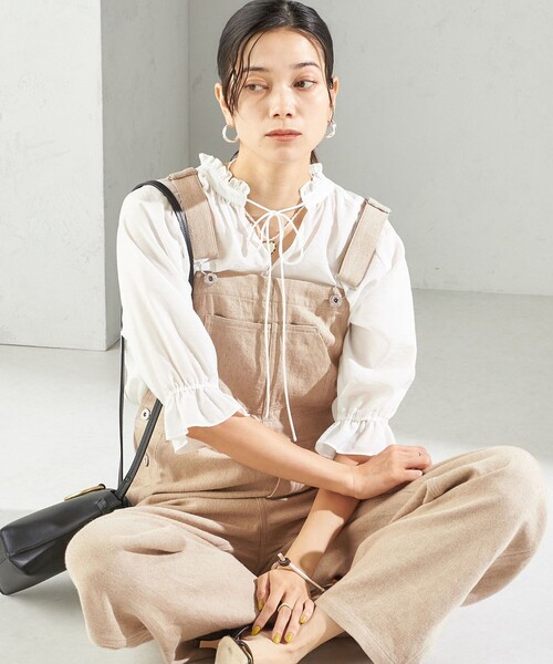 SHIPS（シップス）の「〈手洗い可能〉麻 コットン オールインワン（サロペット/オーバーオール・レディース・ダークグレー/ナチュラル・ONE SIZE）」の5枚目の写真