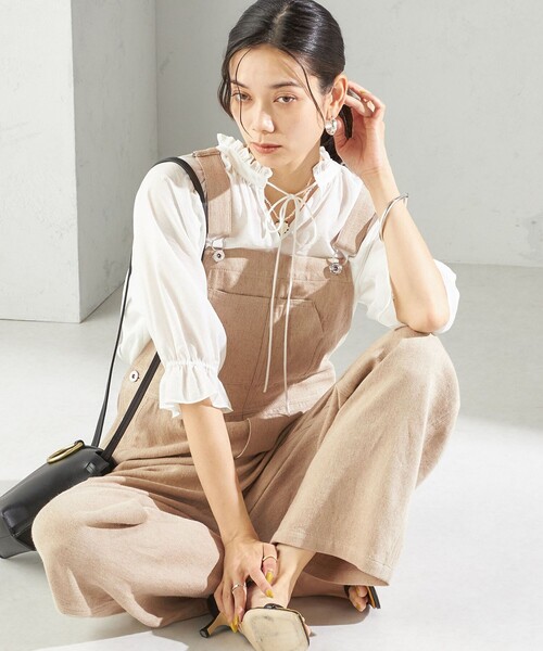 SHIPS（シップス）の「〈手洗い可能〉麻 コットン オールインワン（サロペット/オーバーオール・レディース・ダークグレー/ナチュラル・ONE SIZE）」の6枚目の写真