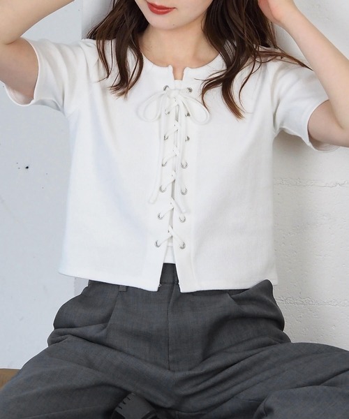 tiptop（ティップトップ）の「テレコレースアッププルオーバー（Tシャツ/カットソー・レディース・ブラック/オフホワイト/レッド/ホワイト系その他/イエロー・FREE）」の2枚目の写真