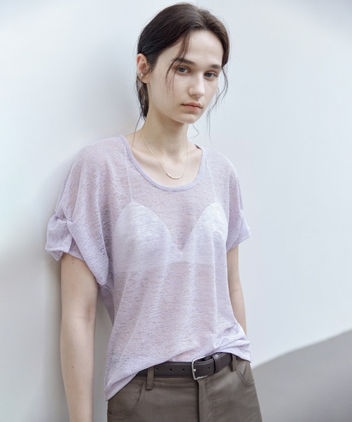 tageechita(タジチタ)の「【tageechita】シアーギャザースリーブTシャツ(Tシャツ/カットソー・レディース・アイボリー/ライラック・S/M/L)」の7枚目の写真