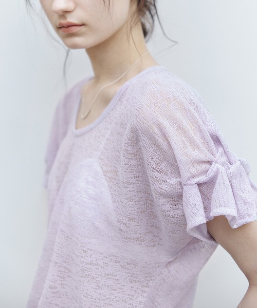 tageechita(タジチタ)の「【tageechita】シアーギャザースリーブTシャツ(Tシャツ/カットソー・レディース・アイボリー/ライラック・S/M/L)」の12枚目の写真