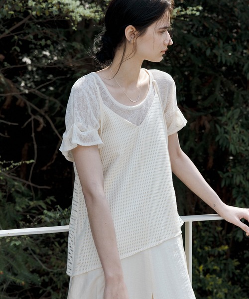 tageechita(タジチタ)の「【tageechita】シアーギャザースリーブTシャツ(Tシャツ/カットソー・レディース・アイボリー/ライラック・S/M/L)」の14枚目の写真