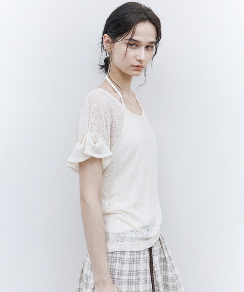 tageechita(タジチタ)の「【tageechita】シアーギャザースリーブTシャツ(Tシャツ/カットソー・レディース・アイボリー/ライラック・S/M/L)」の19枚目の写真