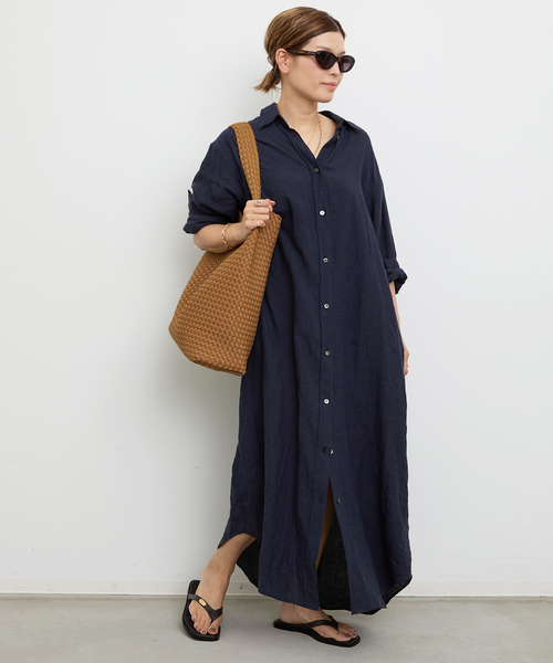 美品✨　ドゥーズィエムクラス リネン ロング　シャツワンピース 黒 近年 美品✨ ドゥーズィエムクラス リネン ロング シャツワンピース