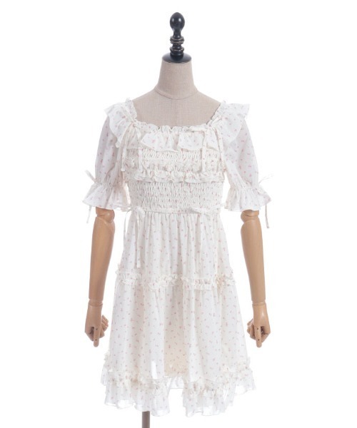 axes femme POETIQUE（アクシーズファムポエティック）の「ギャザーフリルワンピース（ワンピース・レディース・ホワイト/キナリ/ピンク・MEDIUM）」の9枚目の写真