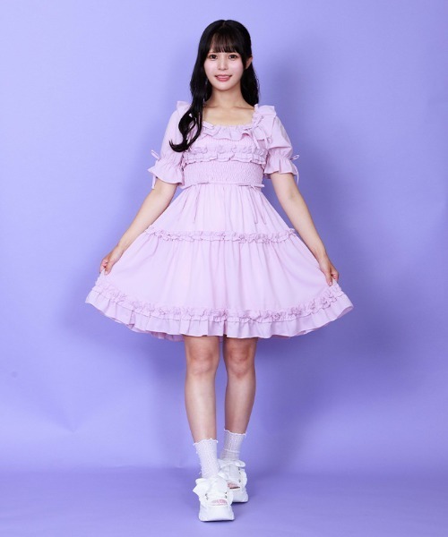 axes femme POETIQUE（アクシーズファムポエティック）の「ギャザーフリルワンピース（ワンピース・レディース・ホワイト/キナリ/ピンク・MEDIUM）」の6枚目の写真