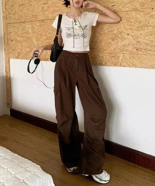 SpRay（スプレイ）の「テレコイーグルスタッズTシャツ（Tシャツ/カットソー・レディース・アイボリー/ブラック/ライトベージュ/カーキ/ホワイト/ブラウン・FREE/LARGE）」の8枚目の写真