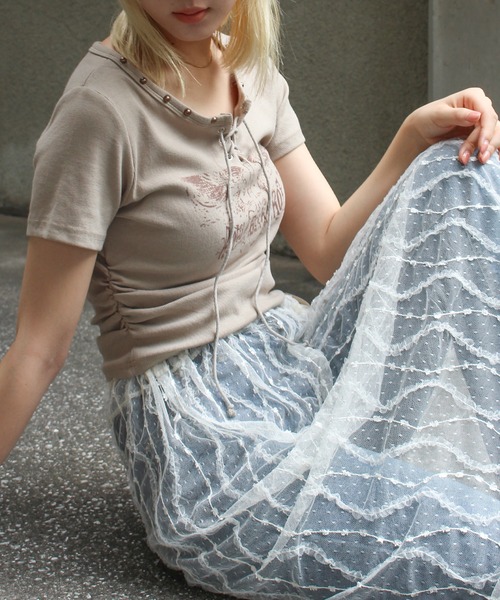 SpRay（スプレイ）の「テレコイーグルスタッズTシャツ（Tシャツ/カットソー・レディース・アイボリー/ブラック/ライトベージュ/カーキ/ホワイト/ブラウン・FREE/LARGE）」の12枚目の写真