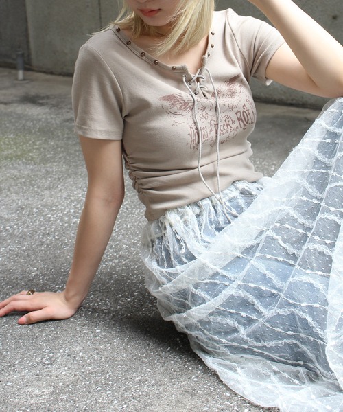 SpRay（スプレイ）の「テレコイーグルスタッズTシャツ（Tシャツ/カットソー・レディース・アイボリー/ブラック/ライトベージュ/カーキ/ホワイト/ブラウン・FREE/LARGE）」の13枚目の写真