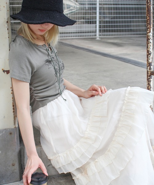 SpRay（スプレイ）の「テレコイーグルスタッズTシャツ（Tシャツ/カットソー・レディース・アイボリー/ブラック/ライトベージュ/カーキ/ホワイト/ブラウン・FREE/LARGE）」の15枚目の写真