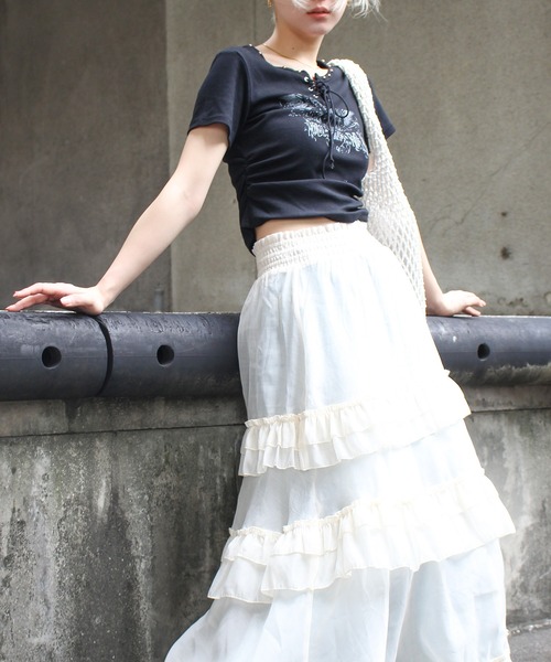 SpRay（スプレイ）の「テレコイーグルスタッズTシャツ（Tシャツ/カットソー・レディース・アイボリー/ブラック/ライトベージュ/カーキ/ホワイト/ブラウン・FREE/LARGE）」の19枚目の写真