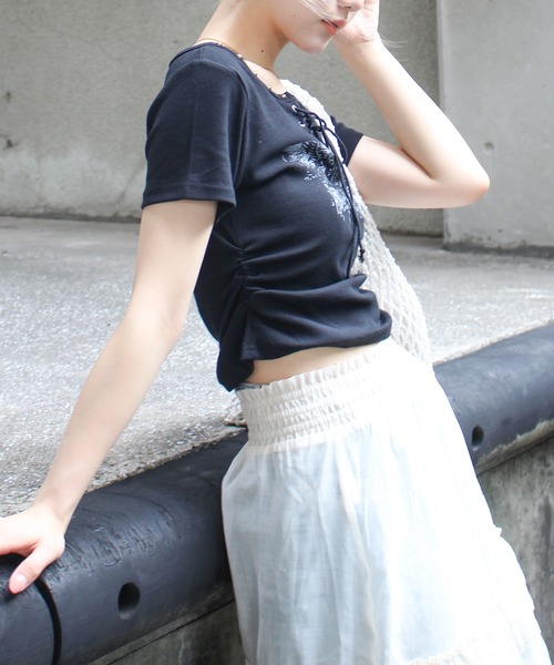 SpRay（スプレイ）の「テレコイーグルスタッズTシャツ（Tシャツ/カットソー・レディース・アイボリー/ブラック/ライトベージュ/カーキ/ホワイト/ブラウン・FREE/LARGE）」の20枚目の写真