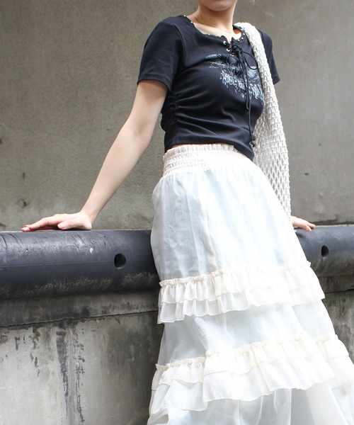 SpRay（スプレイ）の「テレコイーグルスタッズTシャツ（Tシャツ/カットソー・レディース・アイボリー/ブラック/ライトベージュ/カーキ/ホワイト/ブラウン・FREE/LARGE）」の21枚目の写真