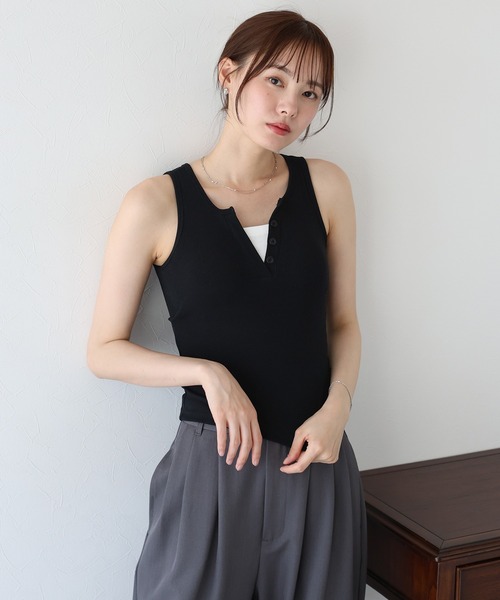 BLUEEAST（ブルーイースト）の「カップ付きレイヤード風タンクトップ（タンクトップ・レディース・ブラック/ホワイト/グレー・MEDIUM）」の10枚目の写真