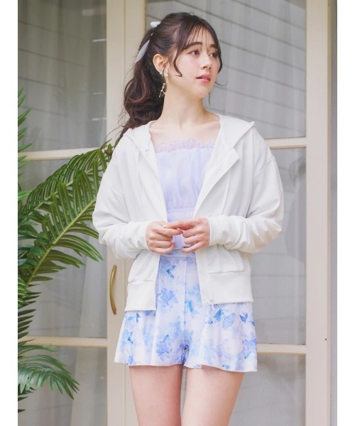 OFF-WHITE ピンク クロップドパーカー XTFHJ01J1 スムースタッチ クロップド丈 パーカー ジップアップ