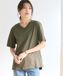 綿100%汗染みしにくいVネック5分袖Tシャツ<大きいサイズ有>