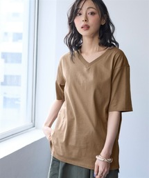 綿100%汗染みしにくいVネック5分袖Tシャツ<大きいサイズ有>