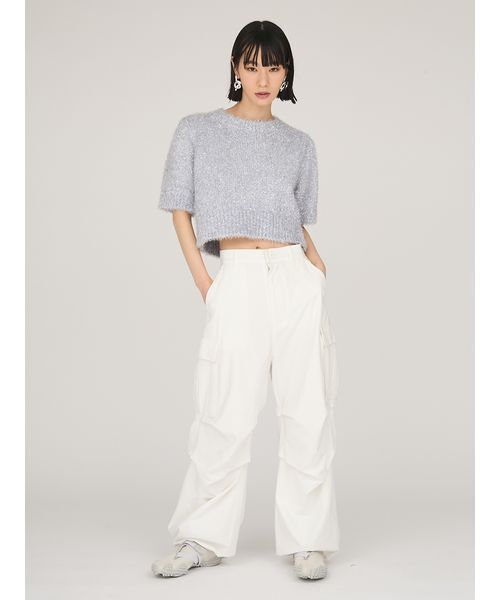 emmi（エミ）の「ラメフェザーハーフスリーブニットトップス（ニット/セーター・レディース・ライトブルー/シルバー・F）」の15枚目の写真