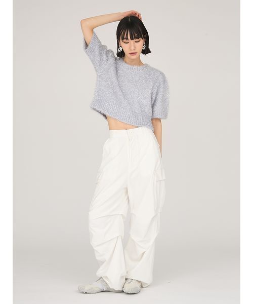 emmi（エミ）の「ラメフェザーハーフスリーブニットトップス（ニット/セーター・レディース・ライトブルー/シルバー・F）」の16枚目の写真