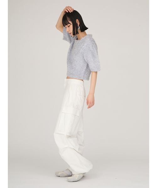 emmi（エミ）の「ラメフェザーハーフスリーブニットトップス（ニット/セーター・レディース・ライトブルー/シルバー・F）」の4枚目の写真
