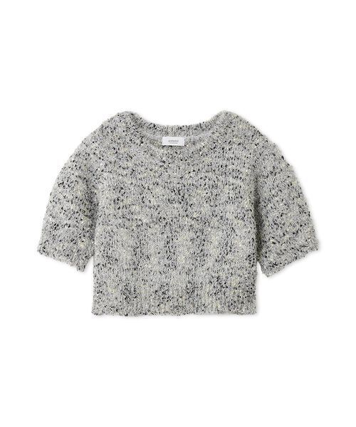 emmi（エミ）の「ラメフェザーハーフスリーブニットトップス（ニット/セーター・レディース・ライトブルー/シルバー・F）」の6枚目の写真