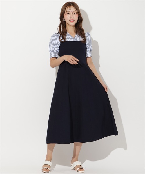 AND COUTURE(アンドクチュール)の「シャツドッキング配色ワンピース(ワンピース・レディース・ブラック/ネイビー・FREE)」の2枚目の写真