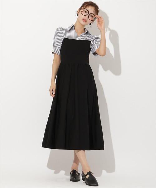 AND COUTURE(アンドクチュール)の「シャツドッキング配色ワンピース(ワンピース・レディース・ブラック/ネイビー・FREE)」の3枚目の写真