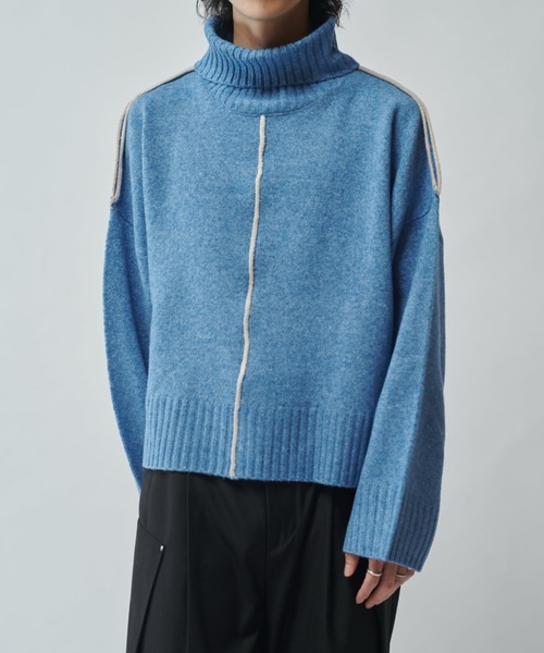 Lui's（ルイス）の「【Neucon/ニューコン】クロップドショートオーバーサイズタートルネックニット（ニット/セーター・メンズ・グレー/サックスブルー/ブラック・2/1）」の17枚目の写真