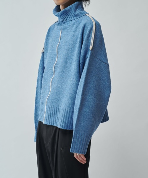 Lui's（ルイス）の「【Neucon/ニューコン】クロップドショートオーバーサイズタートルネックニット（ニット/セーター・メンズ・グレー/サックスブルー/ブラック・2/1）」の18枚目の写真